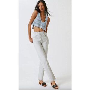 Agolde Criss Cross Jeans Size 24 Gray Frayed Hem Straight Leg High Rise Denim